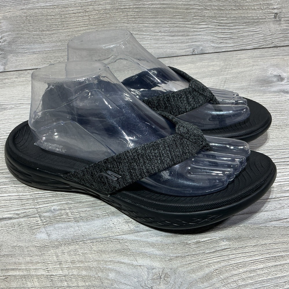 Skechers Womens Charcoal Gray Top Go Walk Goga Mat Flip-Flop Sandals Size 10